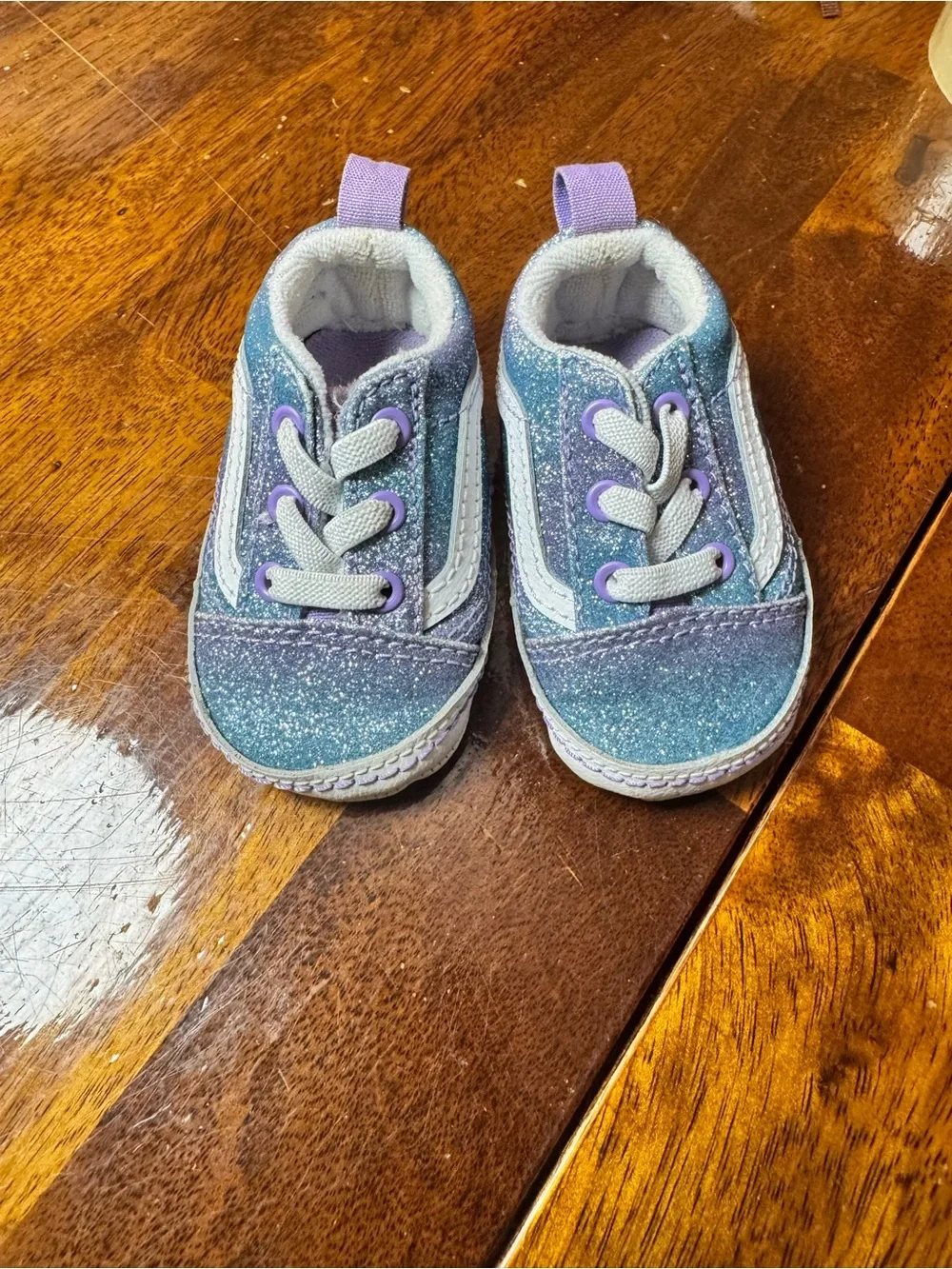 Vans Kids Glitter Teal & Purple Slip-On Style Sneakers